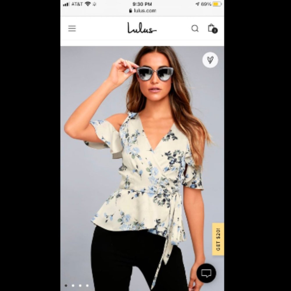 Lulus Floral Silk Wrap Shirt